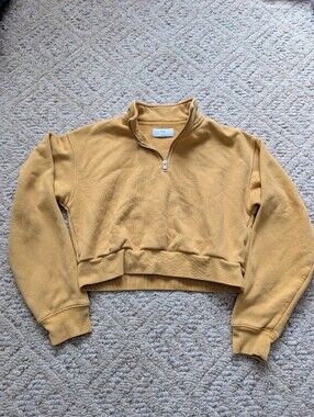 Tna Aritzia Golden Yellow Quarter Zip Crop Pullover Mock Neck Fleece Sweatshirt